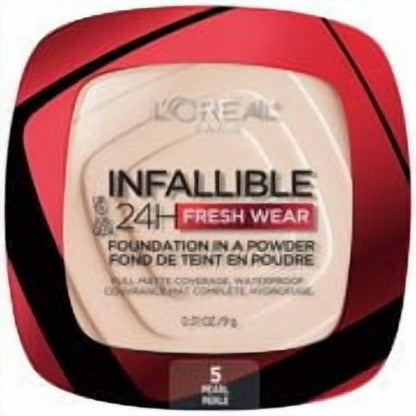 (2 pack) L'Oreal Paris Infallible Fresh Wear 24 Hr Powder Foundation Makeup, 5Pearl, 0.31 oz
