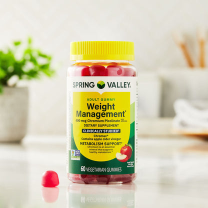 (3 pack) Spring Valley Weight Management Vegetarian Gummy for Metabolism Support, Chromium Picolinate 400mcg, 60ct Natural Apple Flavor