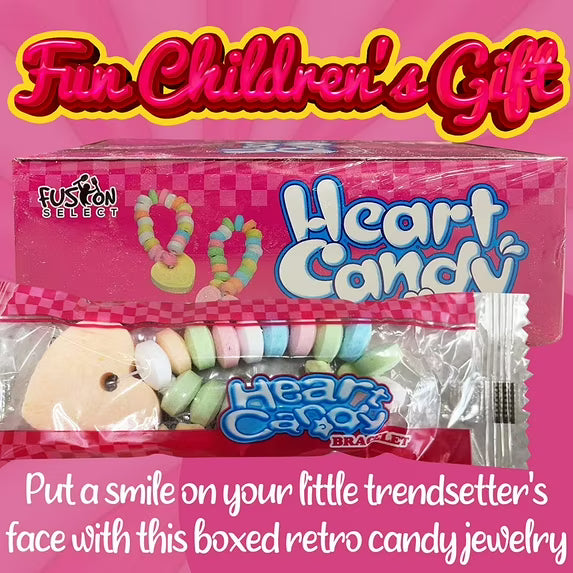 Fusion Select 96 Packs Color Candy Bracelet - Edible Candy Jewelry with Love Heart Charm - Sweet Treats for Kids Birthday, Party Favors, Pinata Filling - Individually Wrapped Fruit Flavor Snacks