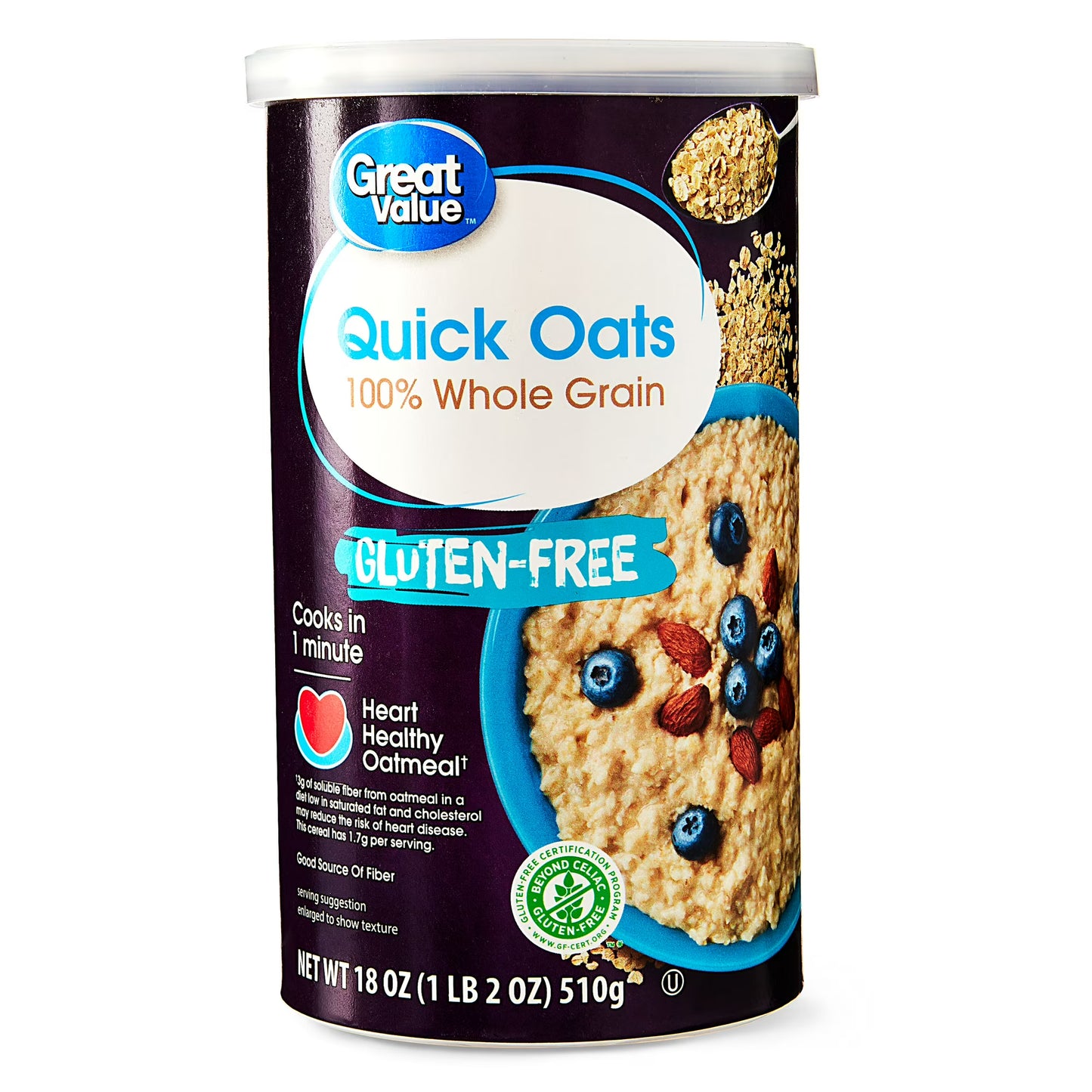 (3 pack) Great Value Gluten Free Quick Oats, 18 oz
