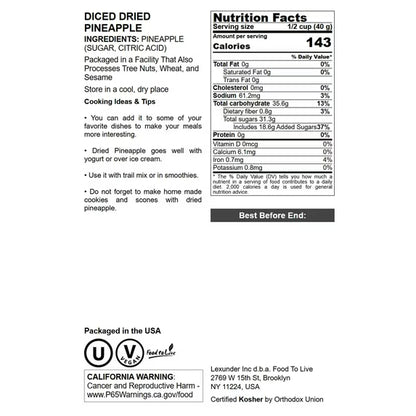 Diced Dried Pineapple, 2 Pounds — Kosher, Vegan — by Food to Live