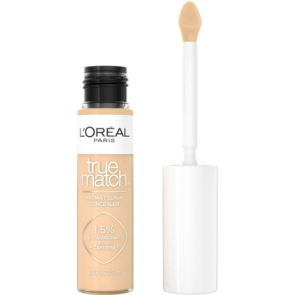 L'Oreal Paris True Match Radiant Serum Liquid Concealer, Medium Coverage, Hyaluronic Acid, W4, 0.33 fl oz