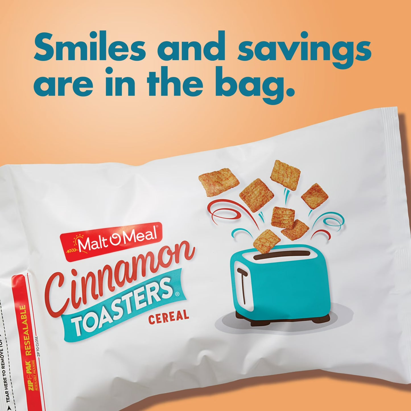 Malt-O-Meal Cinnamon Toasters Breakfast Cereal, Real Cinnamon Squares, 33 oz Bag