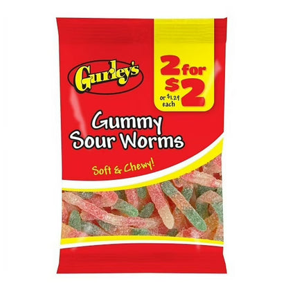 Gurley's Sour Gummi Worms, Dual-Flavored, Chewy Treats (Pack of 12)