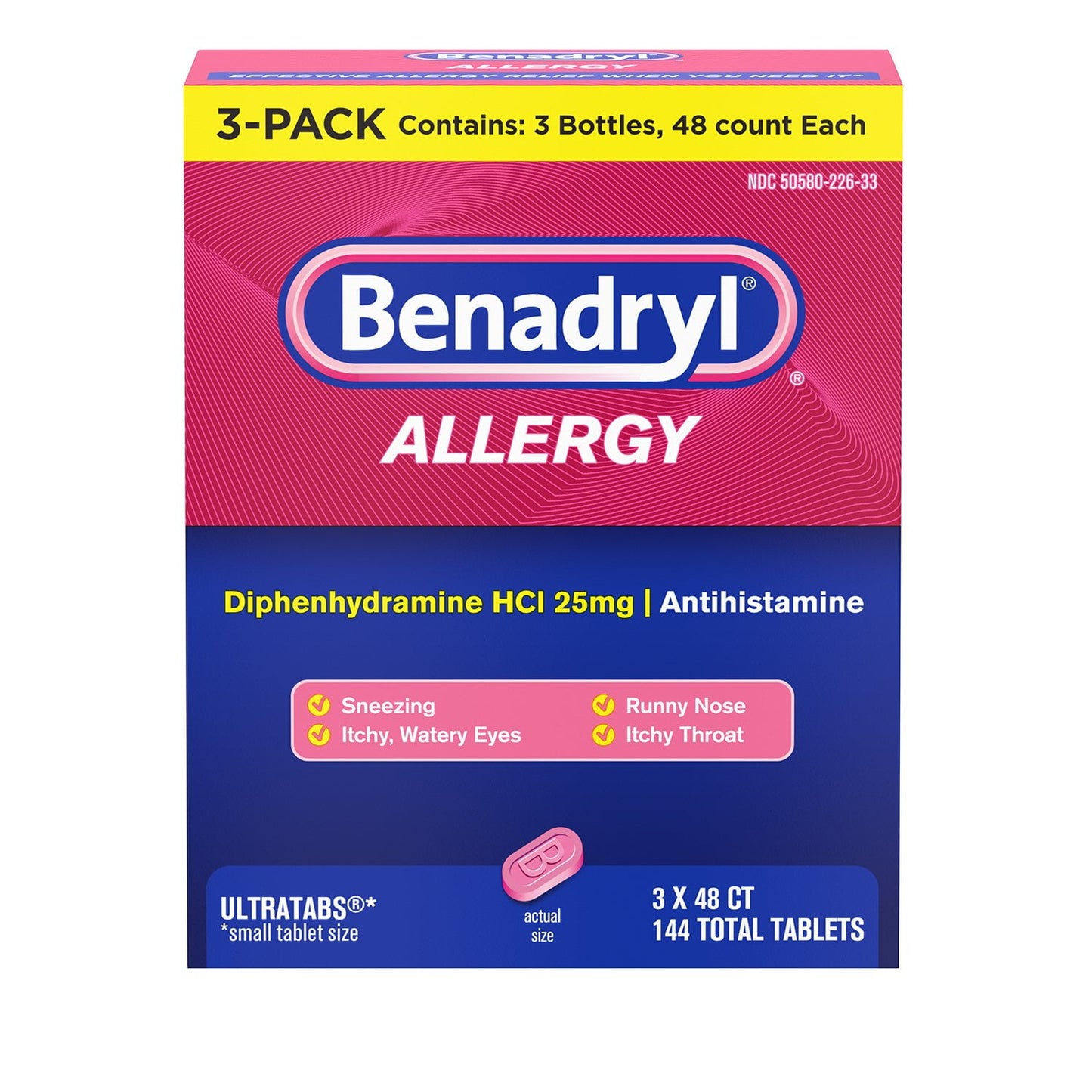 Benadryl Allergy Ultratabs Tablets, 48 ct. Bottle, 3 pk.