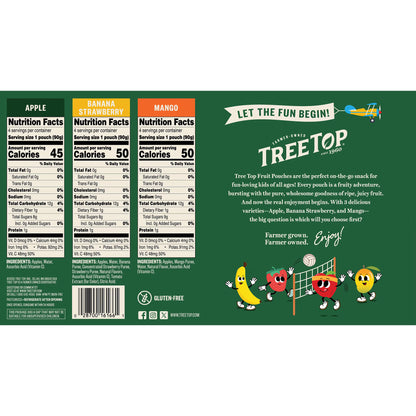 Tree Top Apple Sauce Variety Pack, Apple-Banana Strawberry-Mango, 3.2 Oz Pouch, 12 Count