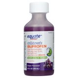 (4 pack) Equate Children's Pain Reliever/Fever Reducer Ibuprofen Oral Suspension, Grape Flavor, 100 mg, 4 fl oz