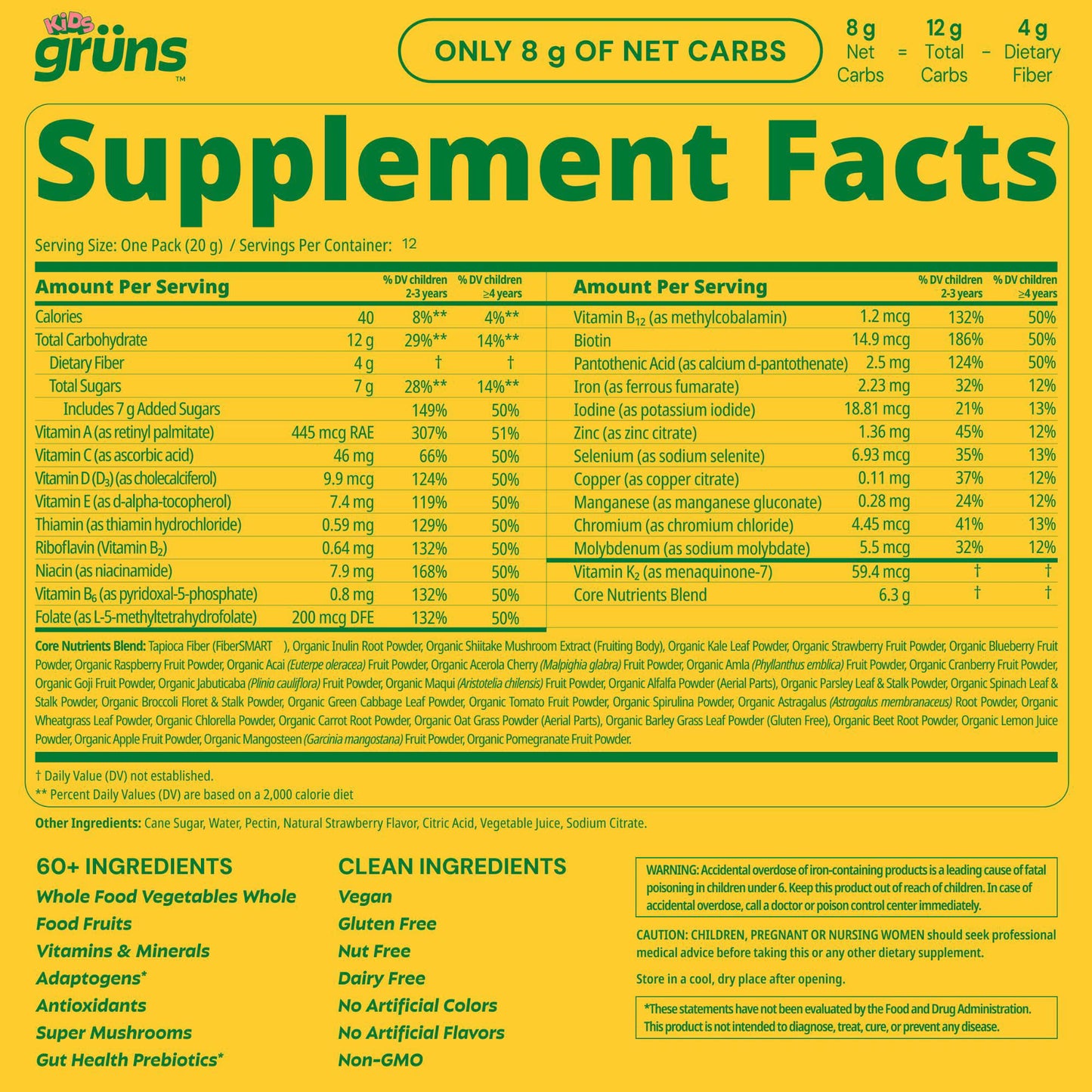 Gruns Kids Organic Superfood Greens Multivitamin Gummies, 25 ct.