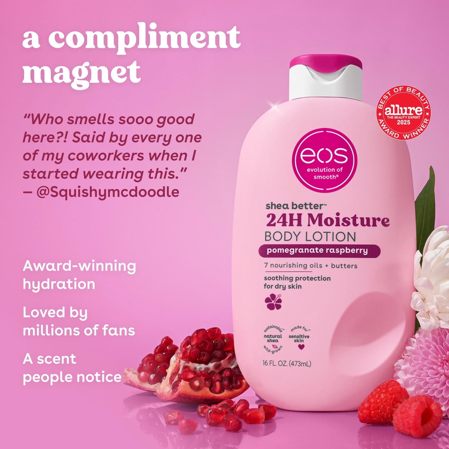 (3 pack) eos Shea Better Body Lotion - Pomegranate Raspberry, for Dry Skin, 16 fl oz