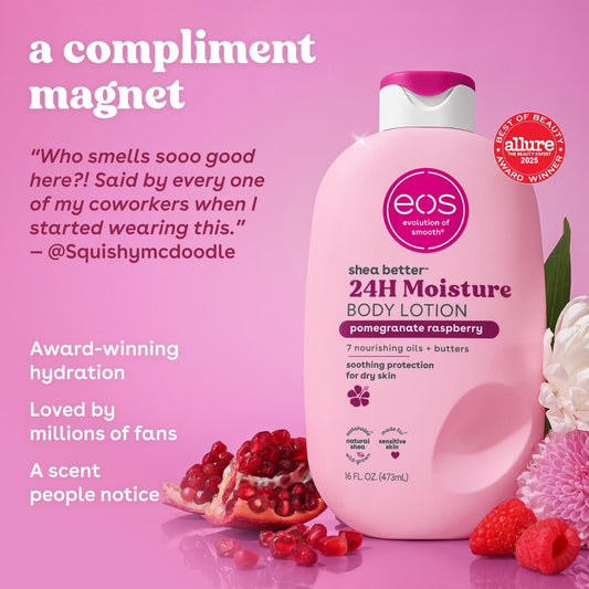 (3 pack) eos Shea Better Body Lotion - Pomegranate Raspberry, for Dry Skin, 16 fl oz