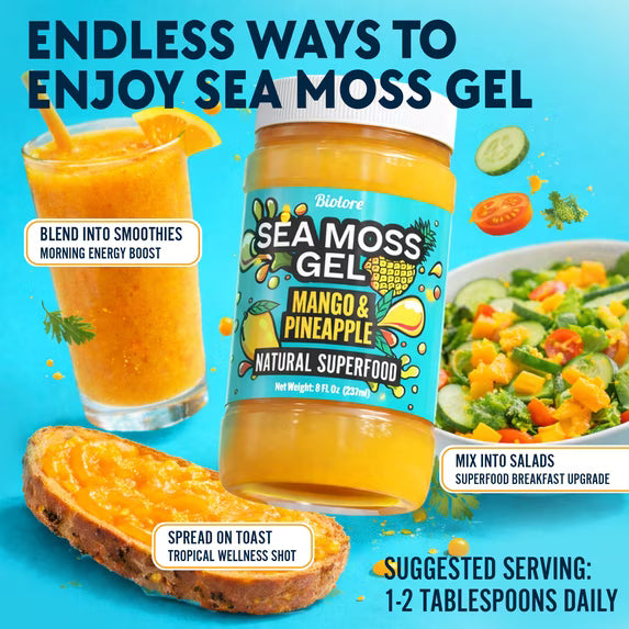 Biolore Superfood Natural Jam No Added Sugar | Mango Pineapple 8 oz | Jelly Spread with Sea Moss Gel & Fruit Purée | Vegan, GMO Free, Made in the USA