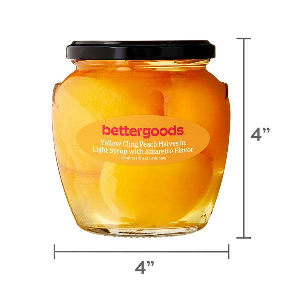 bettergoods Yellow Cling Peach Halves in Light Syrup with Amaretto Flavor, 20 oz