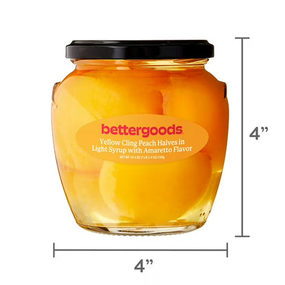 bettergoods Yellow Cling Peach Halves in Light Syrup with Amaretto Flavor, 20 oz
