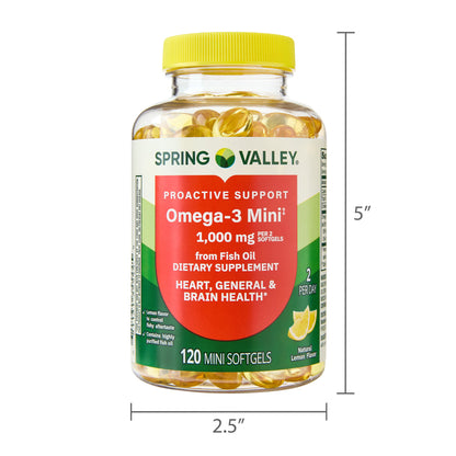 Spring Valley Proactive Support Omega-3 Mini from Fish Oil Dietary Supplement, 1000 mg, 120 Count