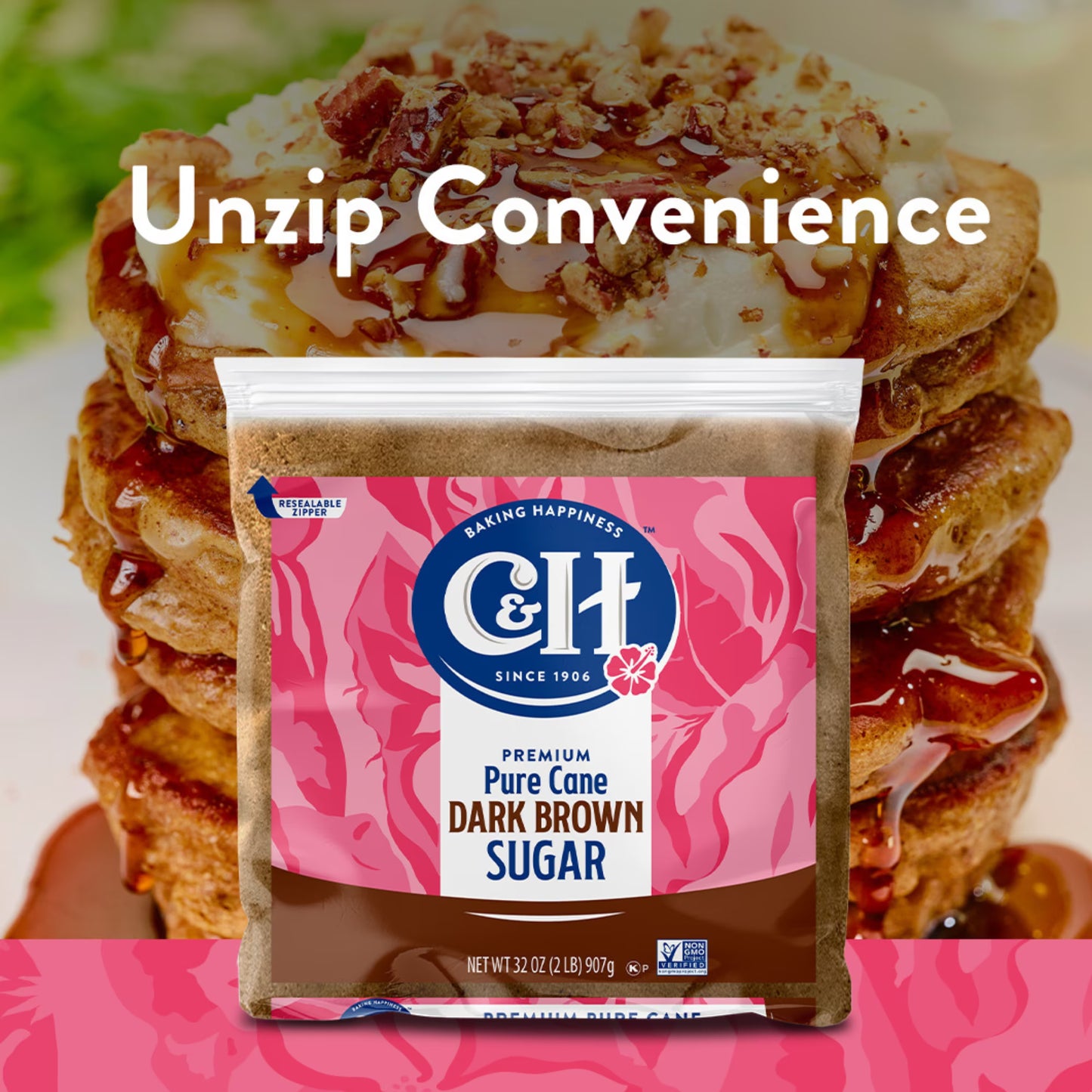 C&H Premium Pure Cane Dark Brown Sugar 2lb. Zipper-Pak