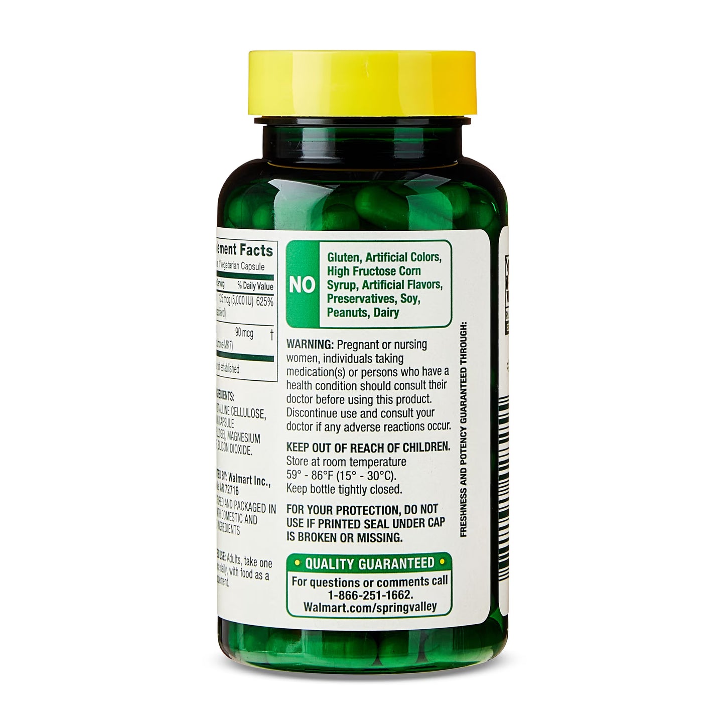 (3 pack) Spring Valley Vitamin K2 90 Mcg + D3 125 Mcg Vegetarian Capsules, 90 Count