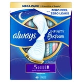 Always Infinity FlexFoam Pads, Size 5, Extra Heavy Overnight, Wings, Unscented, 40 Count
