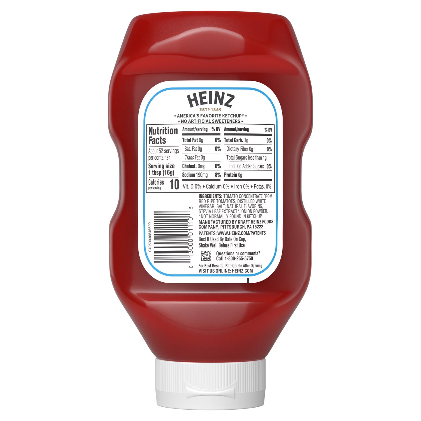 Heinz Tomato Ketchup with No Sugar Added, 29.5 oz Bottle