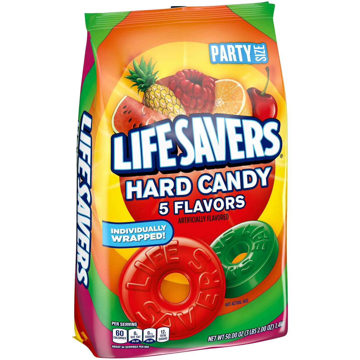 LIFE SAVERS Hard Candy, 5 Flavors Individually Wrapped Fruit Candy, Party Size, 50 oz Bag