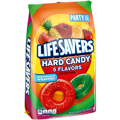 LIFE SAVERS Hard Candy, 5 Flavors Individually Wrapped Fruit Candy, Party Size, 50 oz Bag