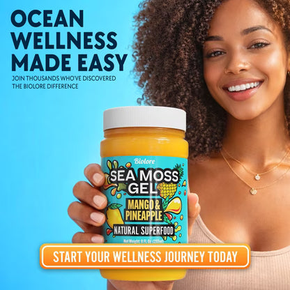 Biolore Superfood Natural Jam No Added Sugar | Mango Pineapple 8 oz | Jelly Spread with Sea Moss Gel & Fruit Purée | Vegan, GMO Free, Made in the USA