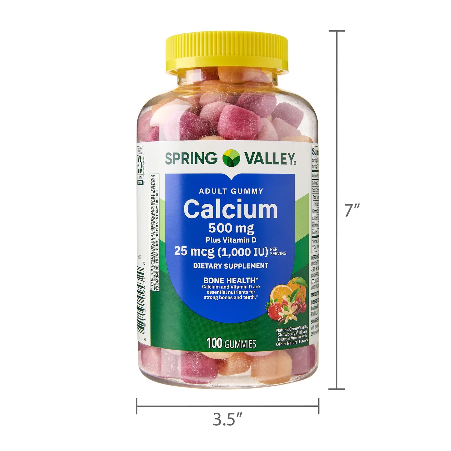 Spring Valley Calcium 500 mg Plus Vitamin D 25 mcg Gummies, 100 Count, Bone Health Dietary Supplement