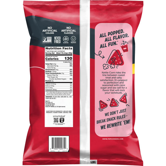 PopCorners No Artificial Colors or Flavors Kettle Corn Popped Corn Chips Bag, 7 oz