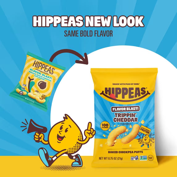 HIPPEAS Chickpea Puffs, Flavor Blast Trippin' Cheddar, Dairy Free, 3g Protein, 0.75 oz, 21 Pack