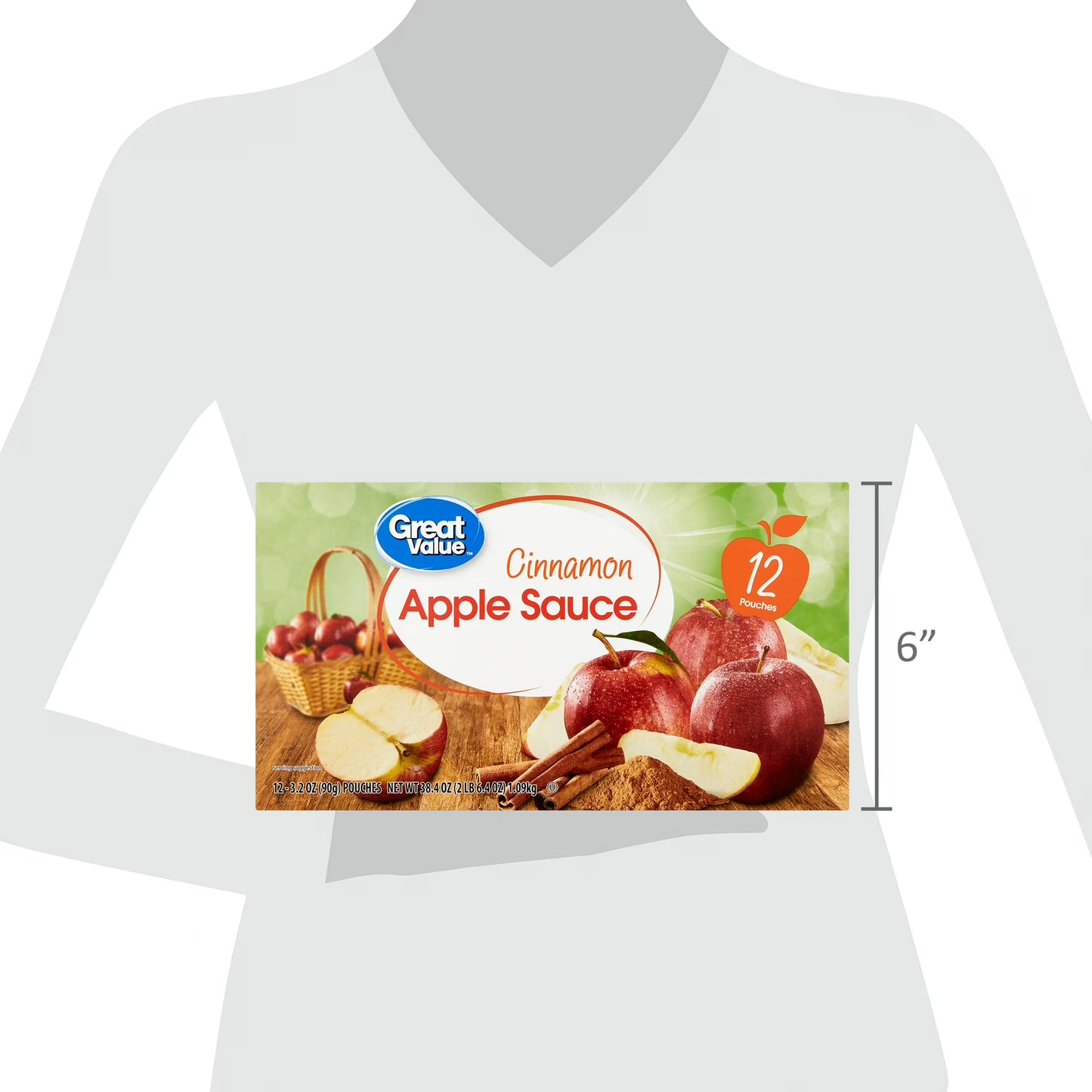 (4 pack) Great Value Cinnamon Applesauce, 3.2 oz, 12 Pouches