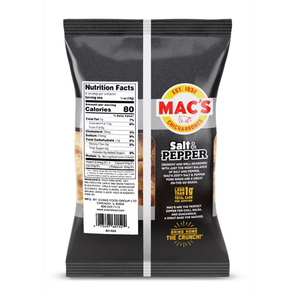 Mac's Salt and Pepper Chicharrones Pork Rinds, Pork Skins, 4 oz Bag