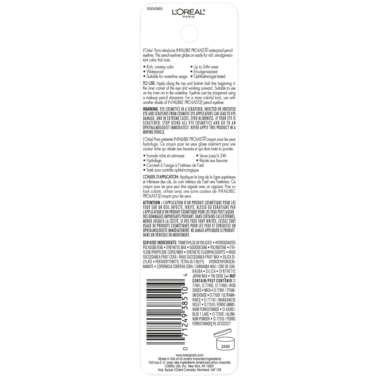 L'Oreal Paris Infallible Pro-Last Waterproof Pencil Eyeliner, Bronze