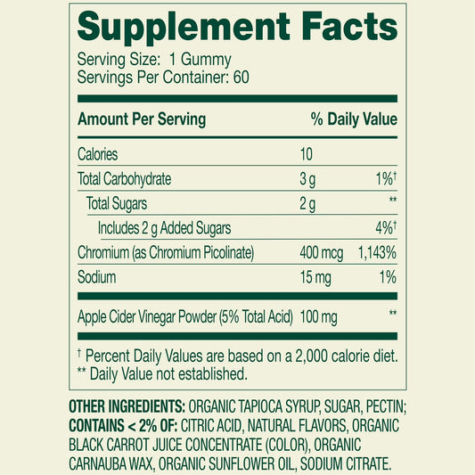 (3 pack) Spring Valley Weight Management Vegetarian Gummy for Metabolism Support, Chromium Picolinate 400mcg, 60ct Natural Apple Flavor