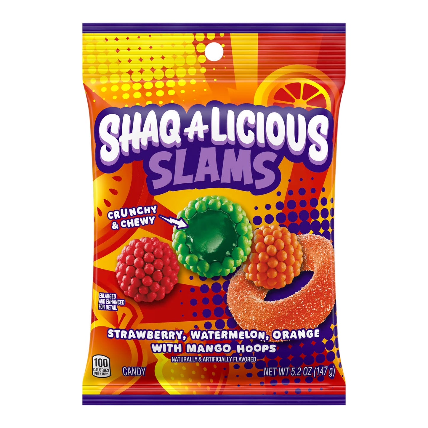 Shaq-A-Licious Slams Gummies, Fruit Flavored Chewy Candy, Bag 5.2 oz