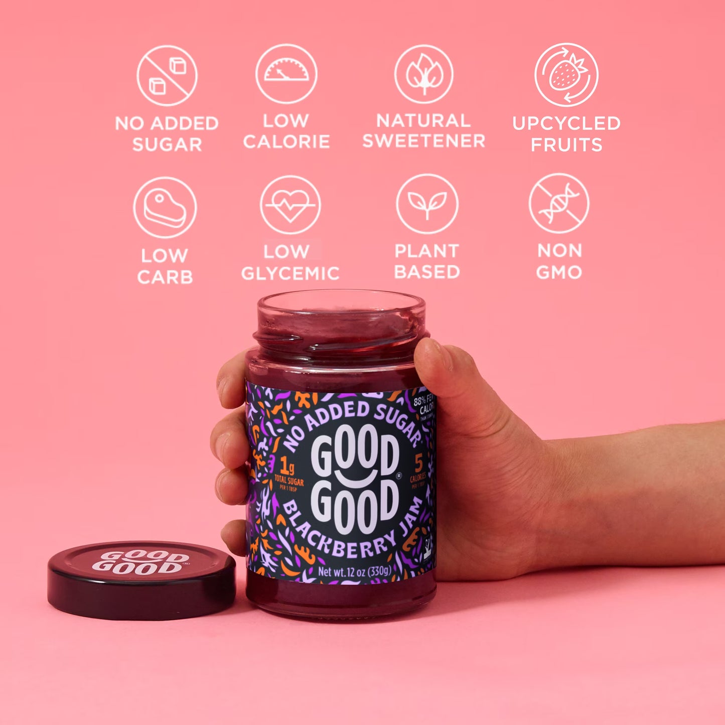 GOOD GOOD Blackberry Jam, No Added Sugar, Low Calorie, Keto Friendly, 12 oz, 2 pack