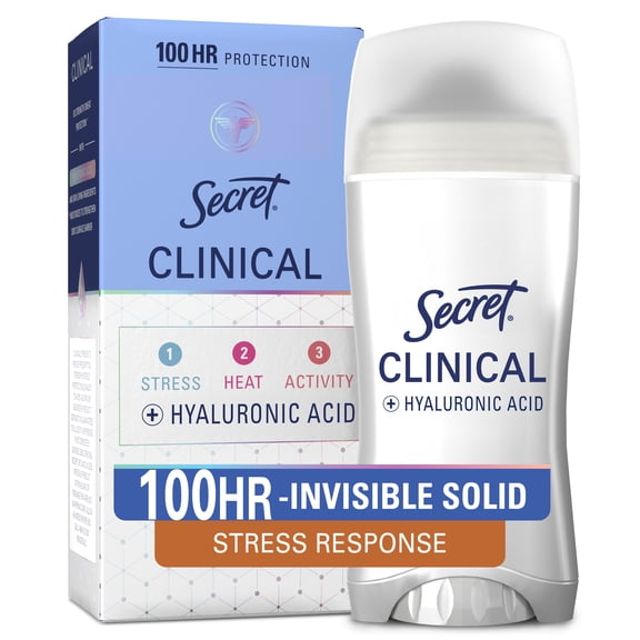 Secret Clinical 100HR Antiperspirant Deodorant, Invisible Solid, Stress Response, 2.6 oz