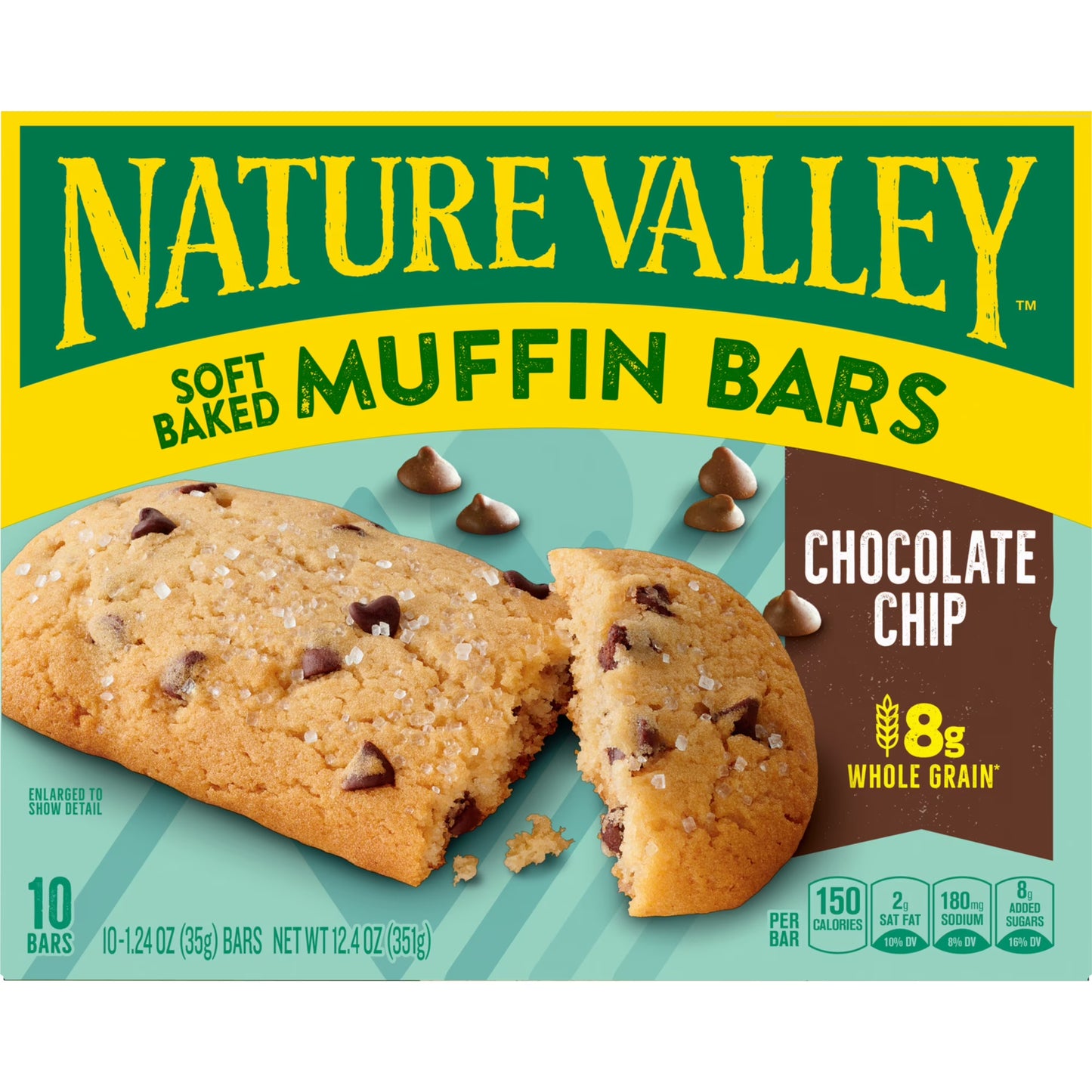 Nature Valley Soft Baked Muffin Bars, Chocolate Chip, Snack Bars, 10 Bars, 12.4 oz