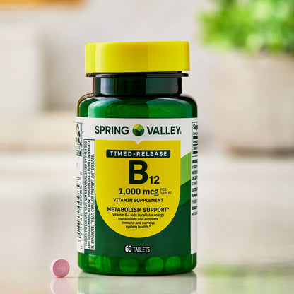 (2 pack) Spring Valley Vitamin B12 Supplement Timed-Release Tablets for Metabolism Support, 1000 mcg, 60 Count