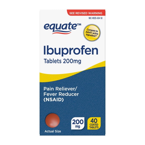 Equate Ibuprofen Pain Reliever and Fever Reducer Tablets, 200 mg, 40 Count, Compare to Advil Tablets Active Ingredient