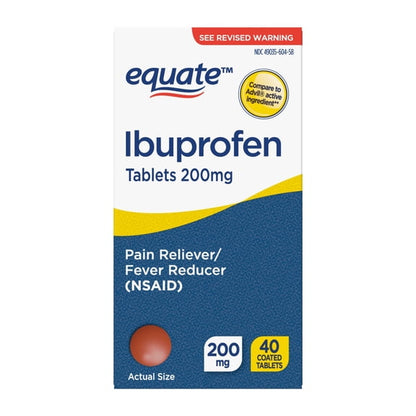 Equate Ibuprofen Pain Reliever and Fever Reducer Tablets, 200 mg, 40 Count, Compare to Advil Tablets Active Ingredient