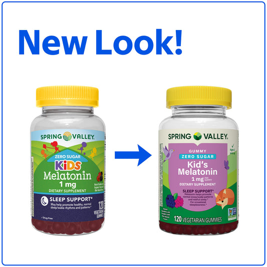 Spring Valley Zero Sugar Kids Melatonin Sleep Support Dietary Supplement Gummies, Raspberry and Blackberry, 1 mg, 120 Count