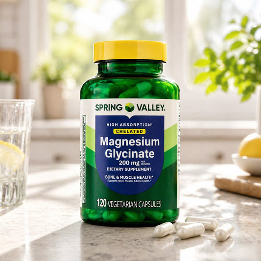 (3 pack) Spring Valley High Absorption Magnesium Glycinate Capsules for Bone and Muscle Support, 200 mg, 120 Count
