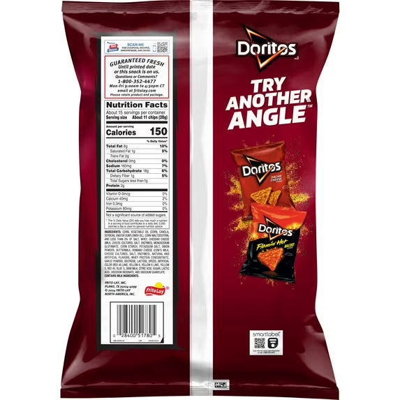Doritos Tortilla Chips Spicy Nacho Flavored 14.5 ounce Bag
