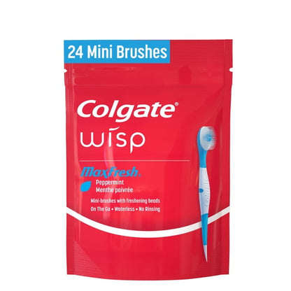 (3 pack) Colgate Max Fresh Wisp Disposable Travel Toothbrushes, Mini Toothbrush, Peppermint, 24 Count