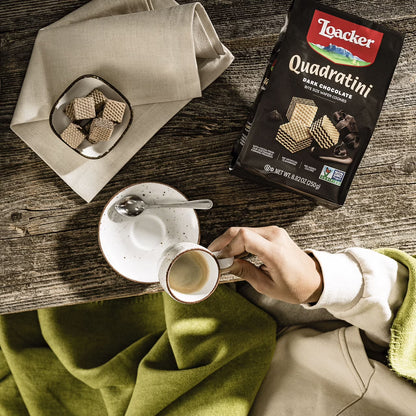 Loacker Quadratini Dark Chocolate, Non-GMO Cream-Filled Bite-Size Wafer Cookies, 8.82 oz, Pack of 6