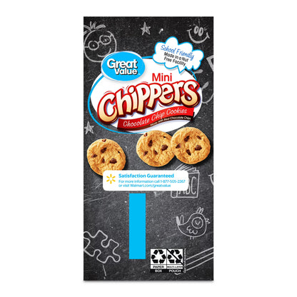 (3 pack) Great Value Mini Chipper Cookies, 1 oz, 10 Snack Packs
