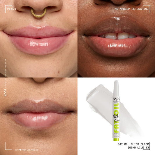 NYX Professional Makeup Fat Oil Slick Click Hydrating Tinted Lip Gloss with Lightweight Hydration, Going Live, 0.07 oz