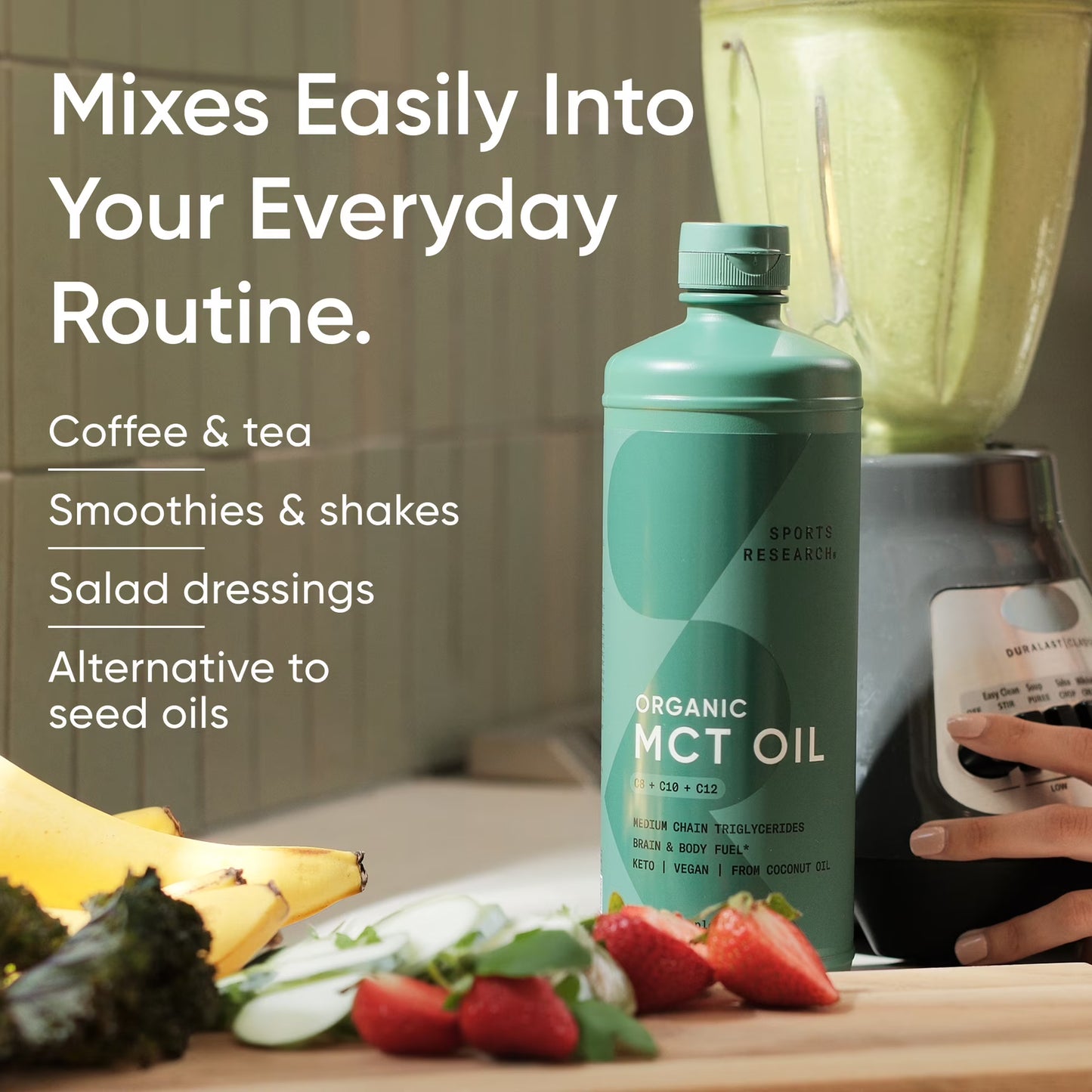 Sports Research 100% Organic MCT Oil - Keto & Vegan MCTs C8, C10 from Coconuts - Flavorless Oil (32oz)