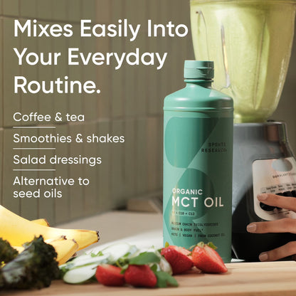 Sports Research 100% Organic MCT Oil - Keto & Vegan MCTs C8, C10 from Coconuts - Flavorless Oil (32oz)