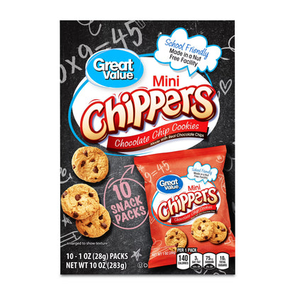(3 pack) Great Value Mini Chipper Cookies, 1 oz, 10 Snack Packs