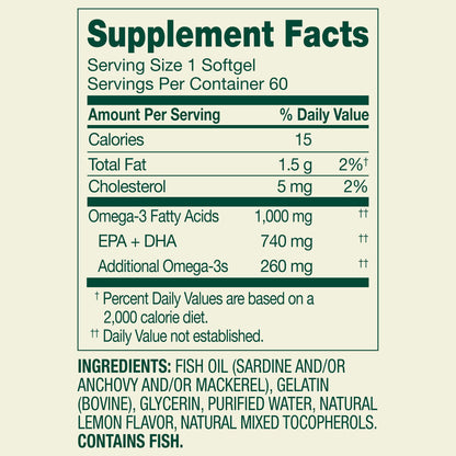(3 pack) Spring Valley Proactive Support Omega-3 Fish Oil Dietary Supplement Softgels for Heart/General/Brain Health, 1000 mg, 60 Count